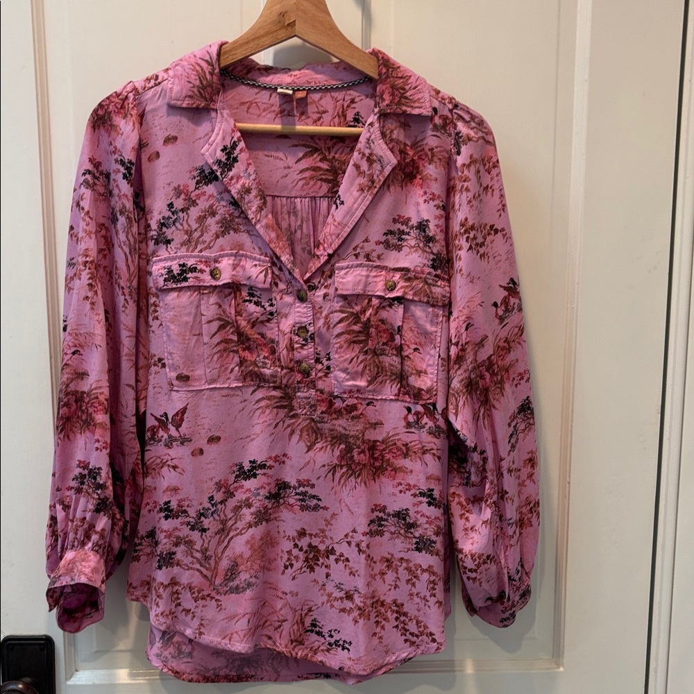 Pilcro Pink Floral Long-Sleeve Women's Blouse